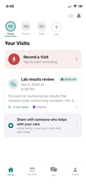 Home screen with record button