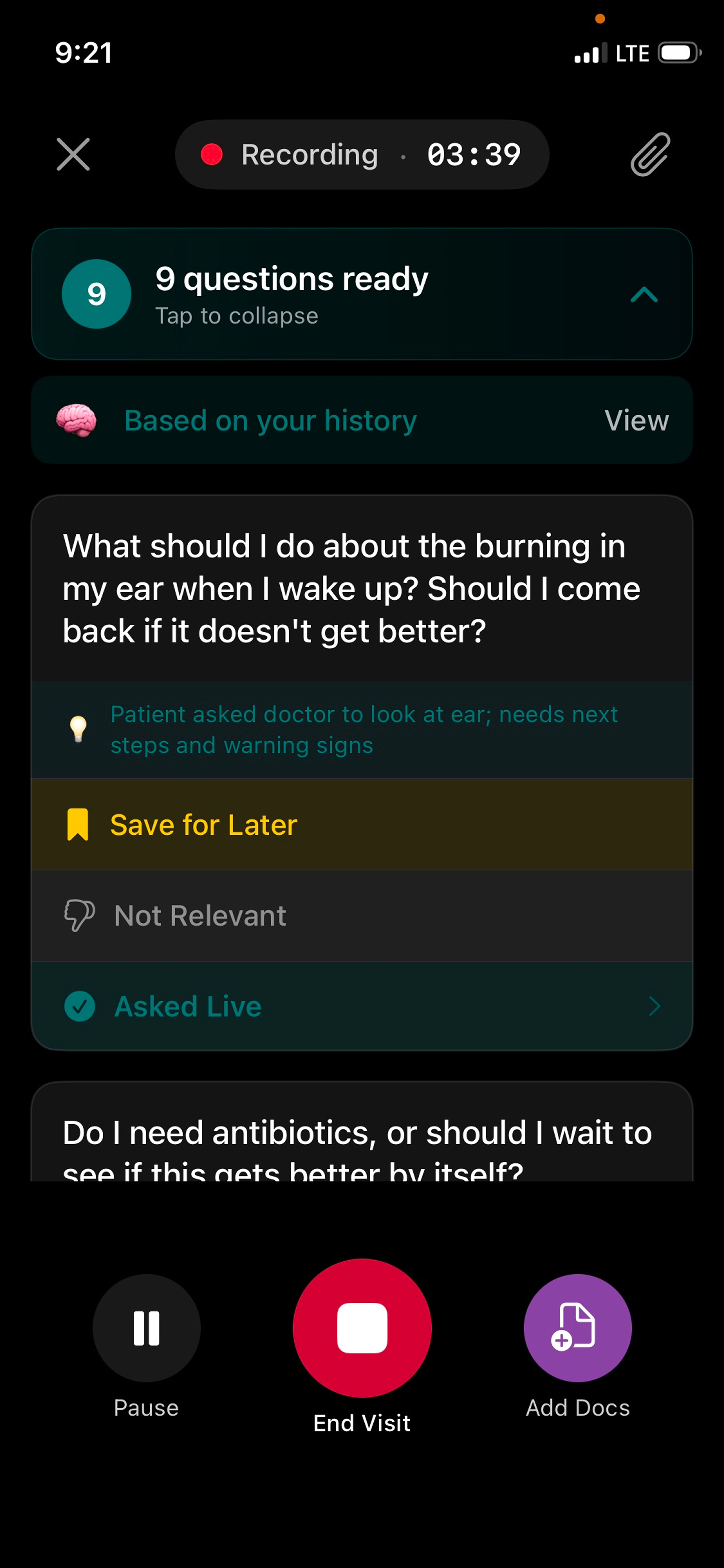 Real-time questions during the visit