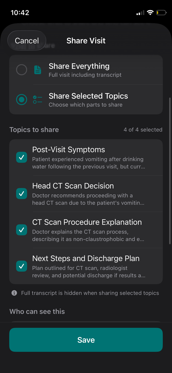 VisitRecall sharing visit summary with family members