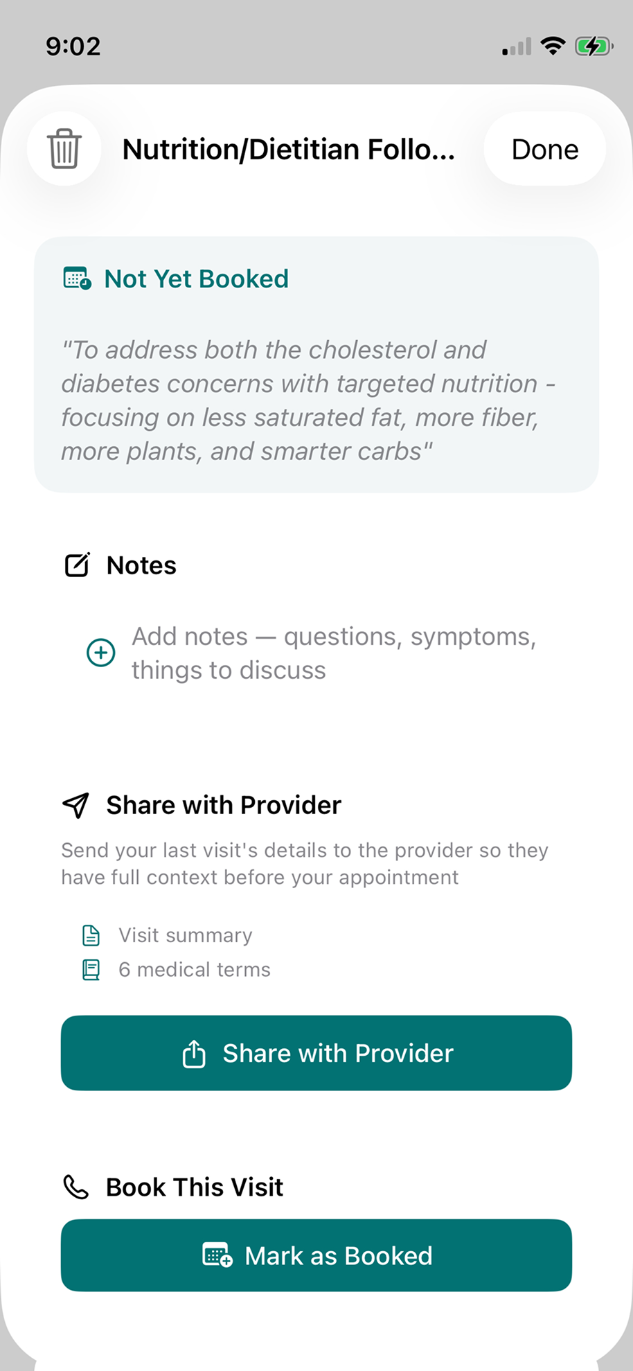 Up Next feature showing upcoming visits to schedule